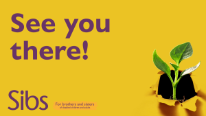 Purple text on a yellow background reads: See you there! Picture of a plant emerging