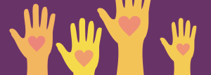 Yellow hands on a purple background